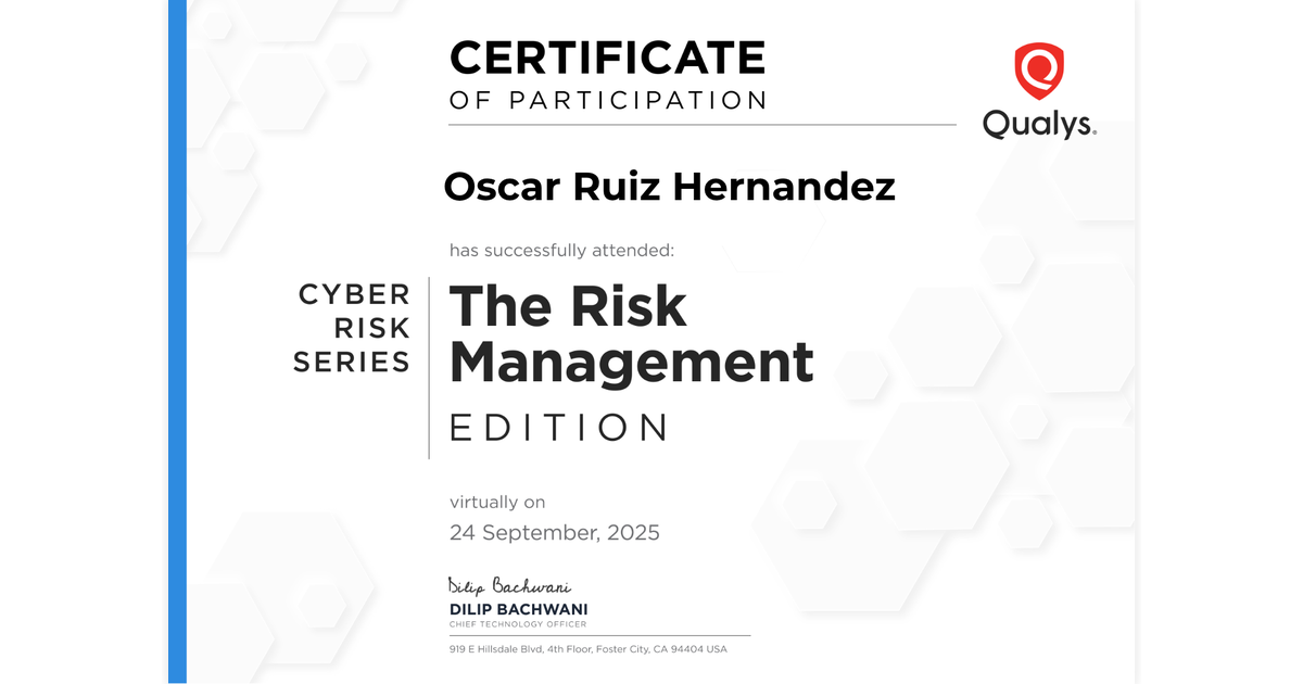 Oscar Ruiz Hernandez | CRS-SEP25-Risk Management | Qualys via Hyperstack