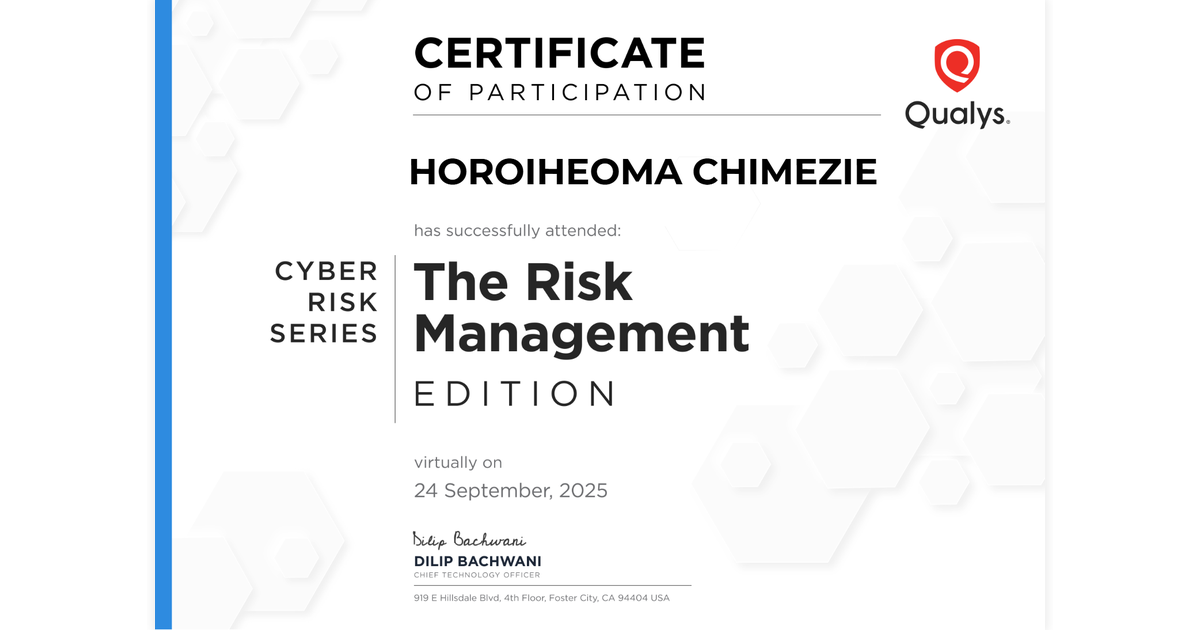 HOROIHEOMA CHIMEZIE | CRS-SEP25-Risk Management | Qualys via Hyperstack